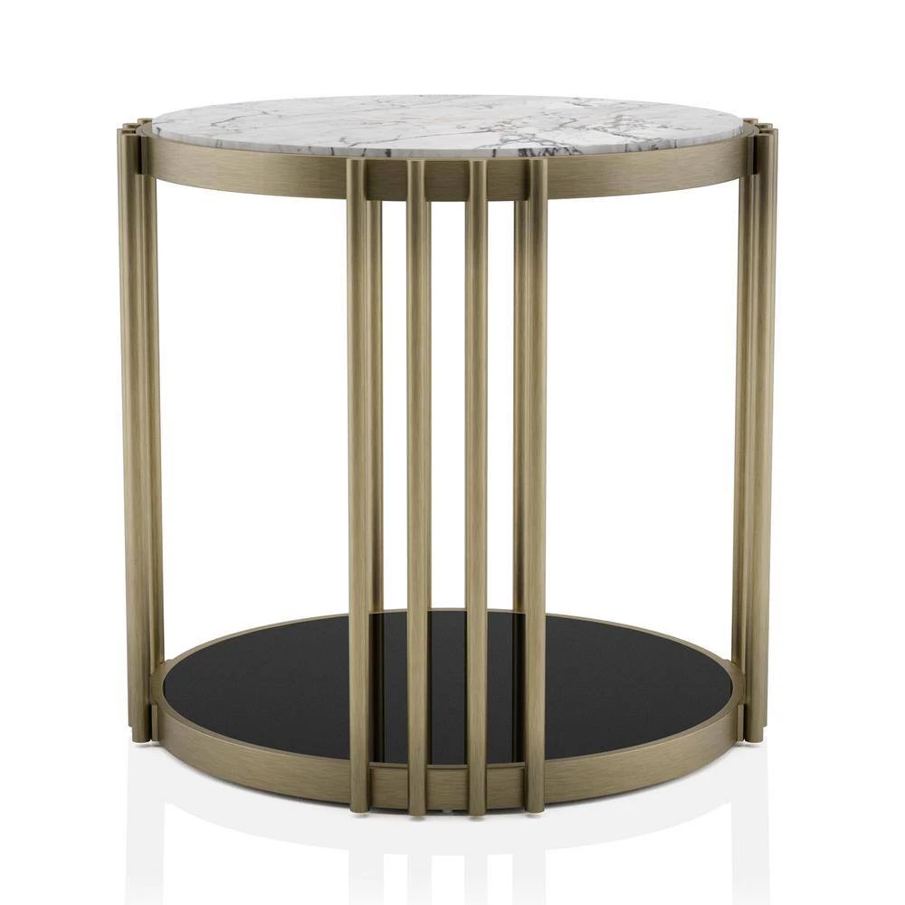 Hexalla 27.75 in. Black and Glossy White Round Faux Marble End Table by Furniture of America 2 Hexalla 27.75 in. Black and Glossy White Round Faux Marble End Table by Furniture of America - Image 2