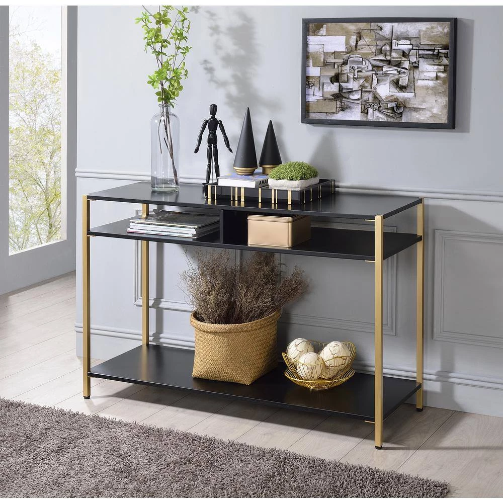 Huntz 47.75 in. Black and Gold Coating Rectangle Wood Console Table by Furniture of America 5 Huntz 47.75 in. Black and Gold Coating Rectangle Wood Console Table by Furniture of America - Image 5
