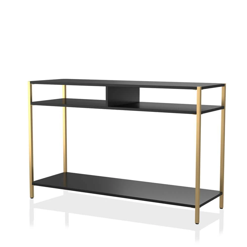Huntz 47.75 in. Black and Gold Coating Rectangle Wood Console Table by Furniture of America 1 Huntz 47.75 in. Black and Gold Coating Rectangle Wood Console Table by Furniture of America