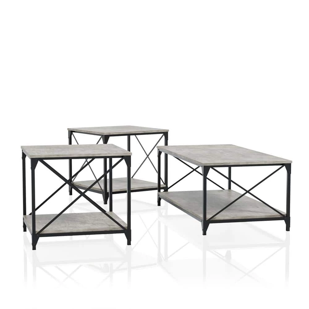 Elven 3-Piece 47.25 in. Black and Gray Rectangle Wood Coffee Table Set by Furniture of America 1 Elven 3-Piece 47.25 in. Black and Gray Rectangle Wood Coffee Table Set by Furniture of America