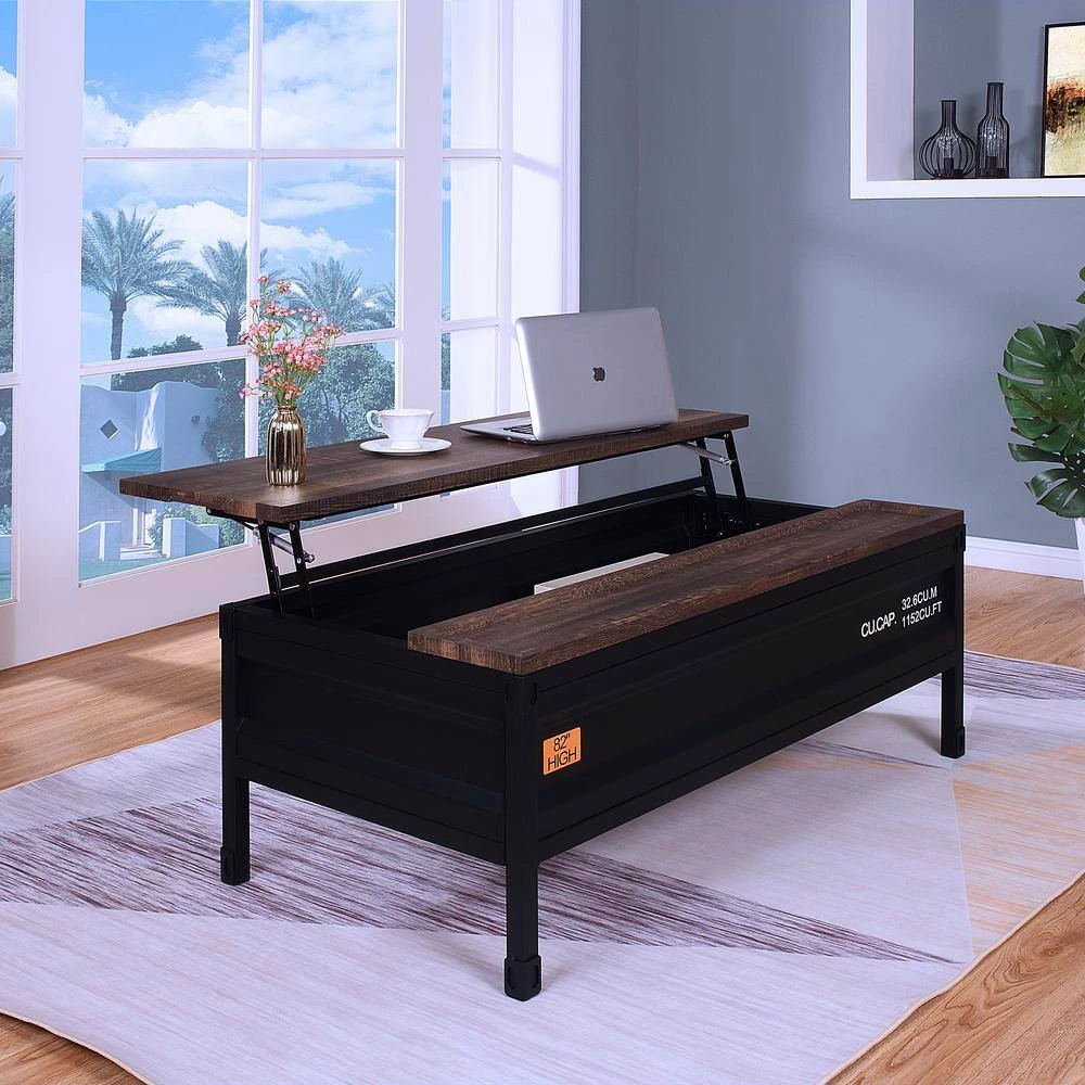 Kander 47.5 in. Black and Walnut Rectangle Wood Top Coffee Table by Furniture of America 6 Kander 47.5 in. Black and Walnut Rectangle Wood Top Coffee Table by Furniture of America - Image 6