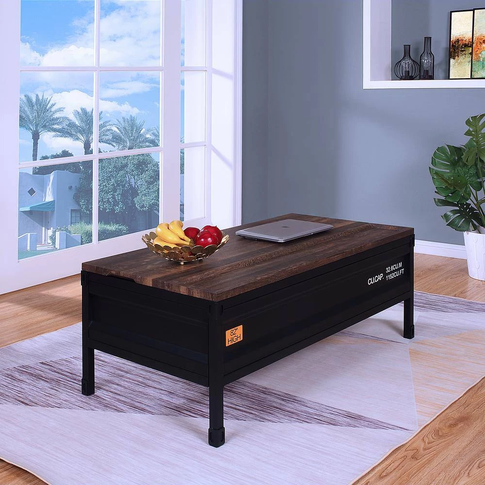 Kander 47.5 in. Black and Walnut Rectangle Wood Top Coffee Table by Furniture of America 3 Kander 47.5 in. Black and Walnut Rectangle Wood Top Coffee Table by Furniture of America - Image 3