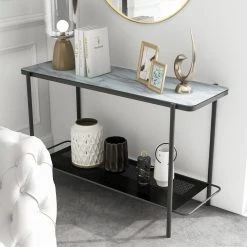 Mount Olive 48 in. Black and White Rectangle Faux Marble Console Table with Open Shelf by Furniture of America -Furniture of America Sales Store black and white furniture of america console tables idf 4909wh s 1f 1000