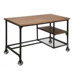 Lucah 48 in. Rectangle Black and Brown Wood Computer Desk with Caster Wheels by Furniture of America
