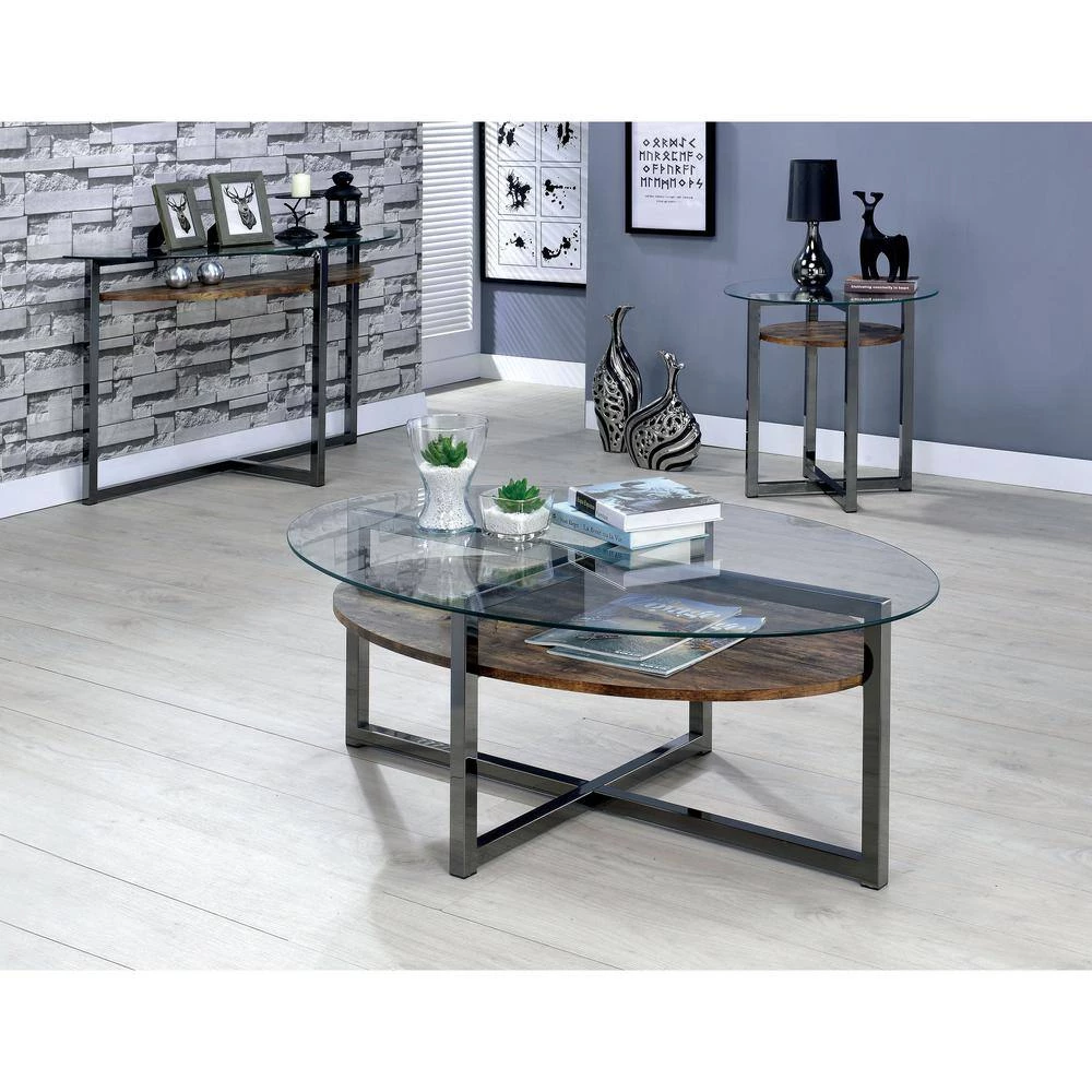 Pari 47 in. Black Chrome/Clear Half Moon Glass Console Table with Storage by Furniture of America 7 Pari 47 in. Black Chrome/Clear Half Moon Glass Console Table with Storage by Furniture of America - Image 7