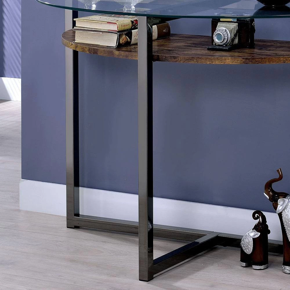 Pari 47 in. Black Chrome/Clear Half Moon Glass Console Table with Storage by Furniture of America 6 Pari 47 in. Black Chrome/Clear Half Moon Glass Console Table with Storage by Furniture of America - Image 6