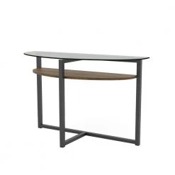 Pari 47 in. Black Chrome/Clear Half Moon Glass Console Table with Storage by Furniture of America