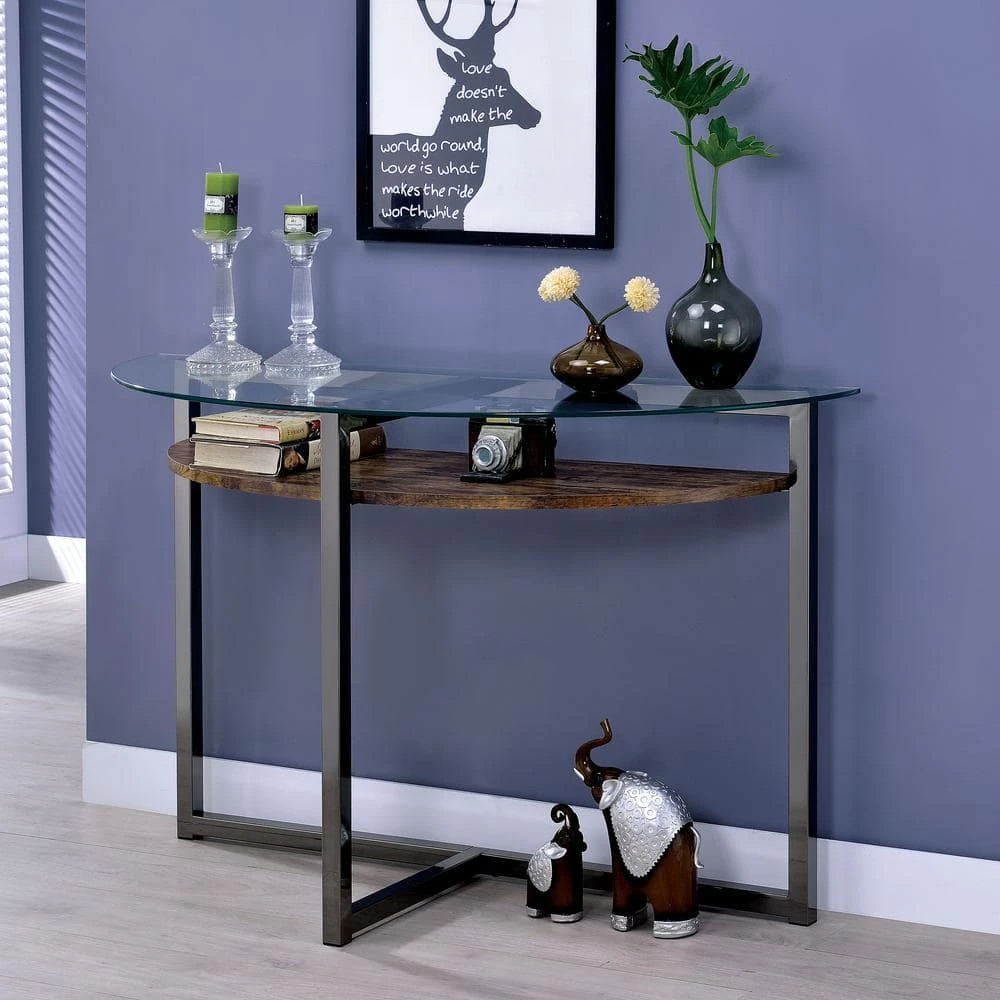 Pari 47 in. Black Chrome/Clear Half Moon Glass Console Table with Storage by Furniture of America 3 Pari 47 in. Black Chrome/Clear Half Moon Glass Console Table with Storage by Furniture of America - Image 3