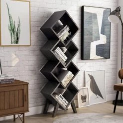 Scout 62 in. White/Distressed Gray Wood Shelf Modern Bookcase Accent With 4-Shelves by Furniture of America