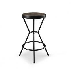 Lure Lake 24 in. Black Backless Steel Frame Bar Stool with Wooden Seat by Furniture of America
