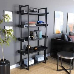 Kimbra 40.5 in. W x 72 in. H x 15.38 in. D Black 5-Tier Ladder Shelf by Furniture of America 11 Kimbra 40.5 in. W x 72 in. H x 15.38 in. D Black 5-Tier Ladder Shelf by Furniture of America -Furniture of America Sales Store black furniture of america bookcases bookshelves idf ac564 31 1000