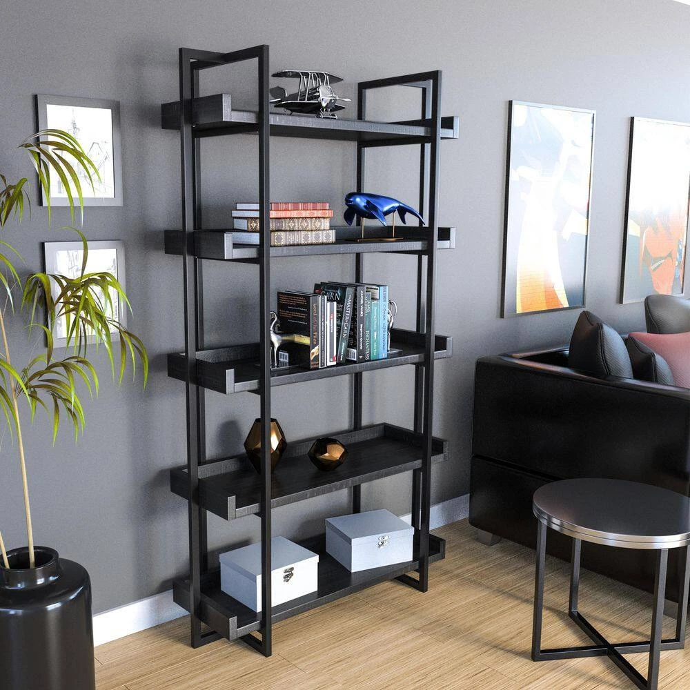 Kimbra 40.5 in. W x 72 in. H x 15.38 in. D Black 5-Tier Ladder Shelf by Furniture of America 6 Kimbra 40.5 in. W x 72 in. H x 15.38 in. D Black 5-Tier Ladder Shelf by Furniture of America - Image 6