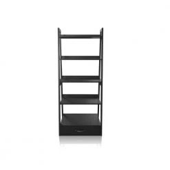 64 in. Black Wood 5-shelf Ladder Bookcase with Drawers by Furniture of America -Furniture of America Sales Store black furniture of america bookcases bookshelves idf ac592bk c3 1000