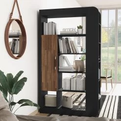 Baltra 70.87 in. Black 13-Shelf Standard Bookcase with Door by Furniture of America -Furniture of America Sales Store black furniture of america bookcases bookshelves ynj 20803c1 1f 1000