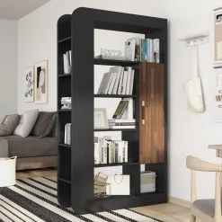 Baltra 70.87 in. Black 13-Shelf Standard Bookcase with Door by Furniture of America -Furniture of America Sales Store black furniture of america bookcases bookshelves ynj 20803c1 31 1000