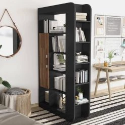 Baltra 70.87 in. Black 13-Shelf Standard Bookcase with Door by Furniture of America -Furniture of America Sales Store black furniture of america bookcases bookshelves ynj 20803c1 c3 1000