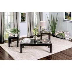 Wilburre 47.63 in. Black Rectangle Wood Coffee Table Set with 3-Pieces by Furniture of America -Furniture of America Sales Store black furniture of america coffee tables idf 4329 3pk 31 1000