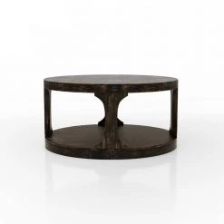 Tallia 36 in. Black Round Wood Coffee Table with 1-Shelf by Furniture of America -Furniture of America Sales Store black furniture of america coffee tables idf 4422c 1f 1000