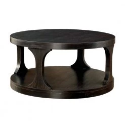 Tallia 36 in. Black Round Wood Coffee Table with 1-Shelf by Furniture of America