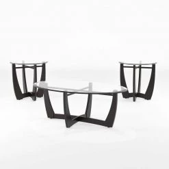 Arthur 3-Piece 30 in. Black/Clear Medium Oval Glass Coffee Table Set by Furniture of America