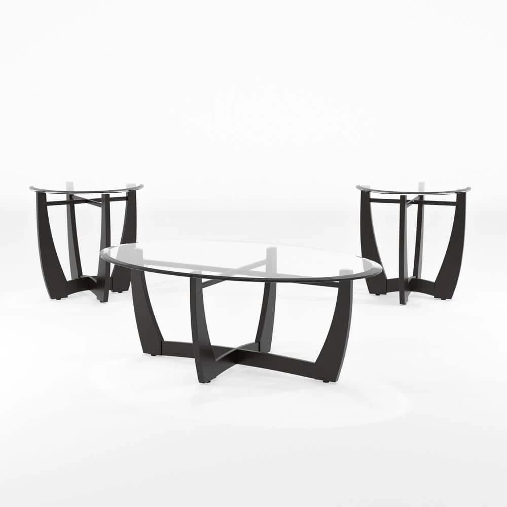 Arthur 3-Piece 30 in. Black/Clear Medium Oval Glass Coffee Table Set by Furniture of America 1 Arthur 3-Piece 30 in. Black/Clear Medium Oval Glass Coffee Table Set by Furniture of America
