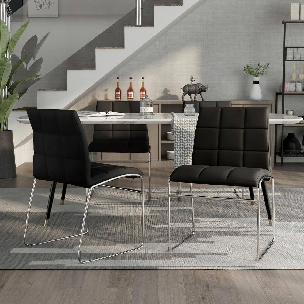 Cardigan Black Faux LeatherTufted Dining Chairs (Set of 2) by Furniture of America 3 Cardigan Black Faux LeatherTufted Dining Chairs (Set of 2) by Furniture of America - Image 3