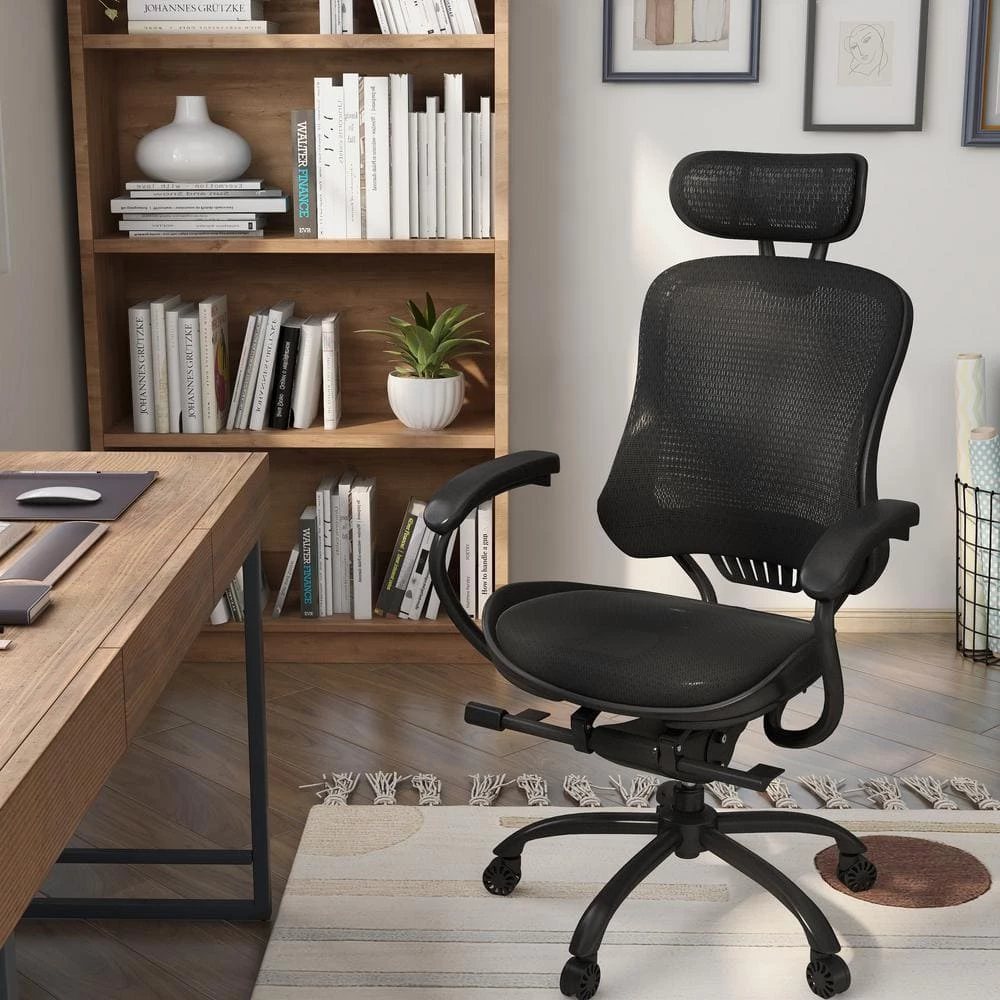 Steve Regular Black Mesh-Seat Adjustable Height Ergonomic Office Chair with Adjustable Headrest by Furniture of America 4 Steve Regular Black Mesh-Seat Adjustable Height Ergonomic Office Chair with Adjustable Headrest by Furniture of America - Image 4