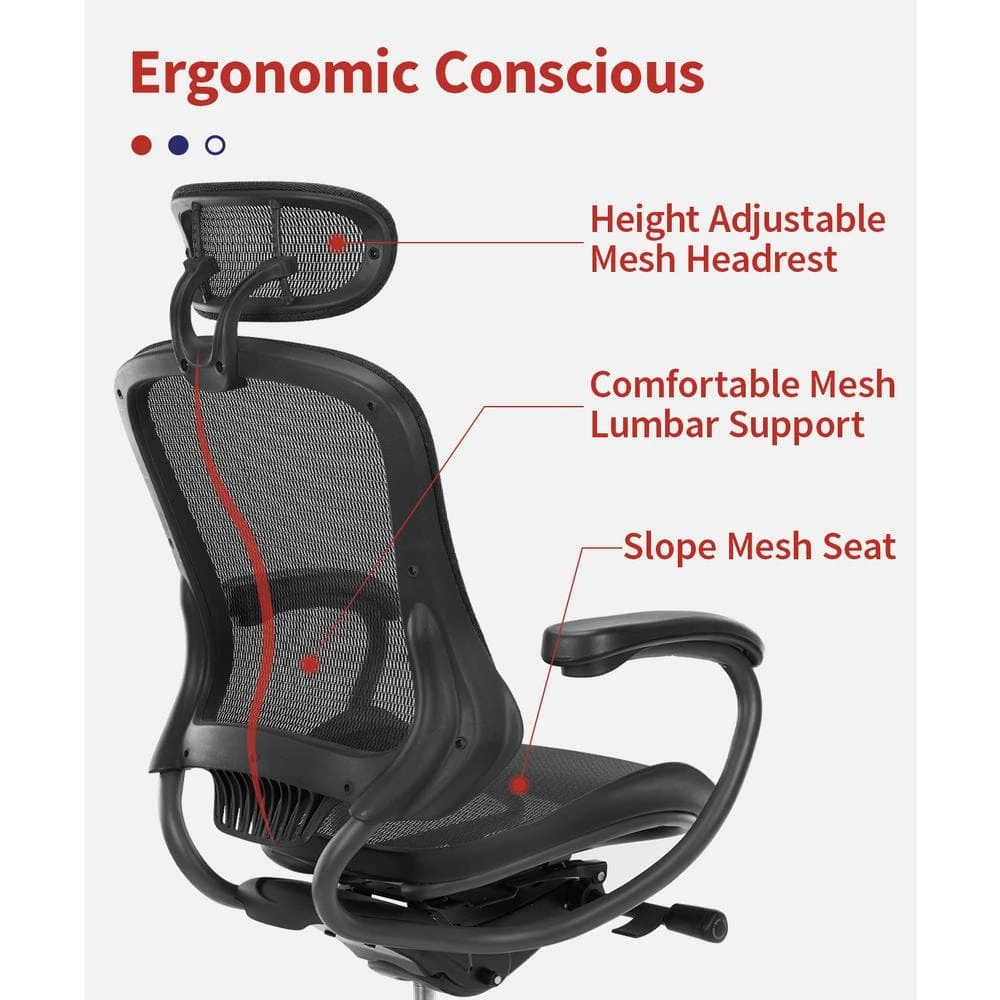 Steve Regular Black Mesh-Seat Adjustable Height Ergonomic Office Chair with Adjustable Headrest by Furniture of America 2 Steve Regular Black Mesh-Seat Adjustable Height Ergonomic Office Chair with Adjustable Headrest by Furniture of America - Image 2