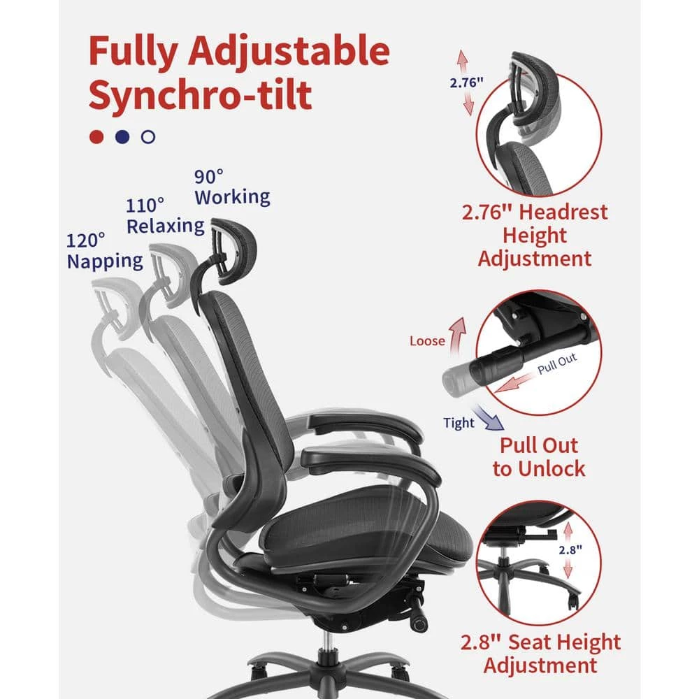 Steve Regular Black Mesh-Seat Adjustable Height Ergonomic Office Chair with Adjustable Headrest by Furniture of America 8 Steve Regular Black Mesh-Seat Adjustable Height Ergonomic Office Chair with Adjustable Headrest by Furniture of America - Image 8
