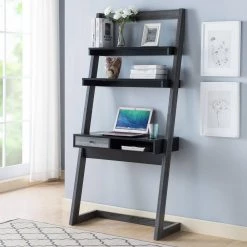 Kurtis 34 in. Rectangular Black with Shelf 1-Drawer Ladder Desk by Furniture of America -Furniture of America Sales Store black furniture of america ladder desks idi 202749 31 1000
