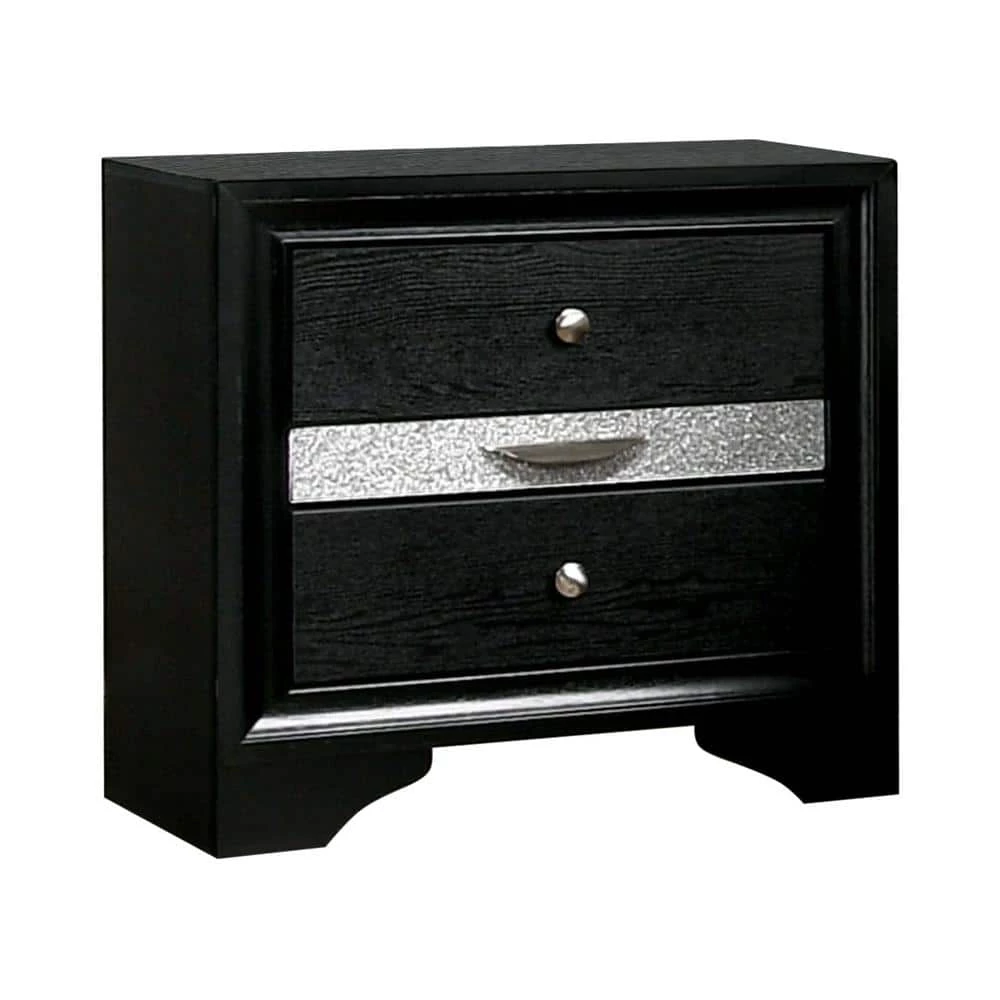 Ekon 2-Drawer Black 26 in. W X 16 5/8 in. D X 26 in. H Nightstand by Furniture of America 1 Ekon 2-Drawer Black 26 in. W X 16 5/8 in. D X 26 in. H Nightstand by Furniture of America