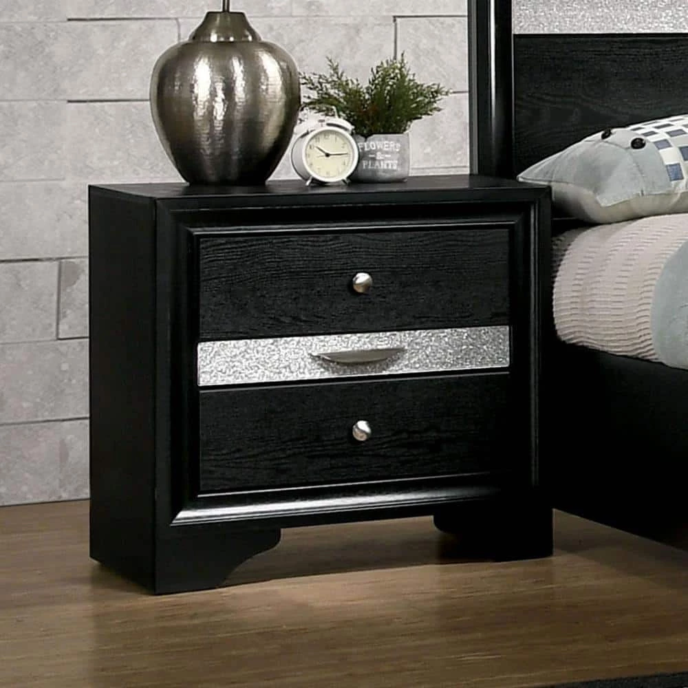 Ekon 2-Drawer Black 26 in. W X 16 5/8 in. D X 26 in. H Nightstand by Furniture of America 3 Ekon 2-Drawer Black 26 in. W X 16 5/8 in. D X 26 in. H Nightstand by Furniture of America - Image 3