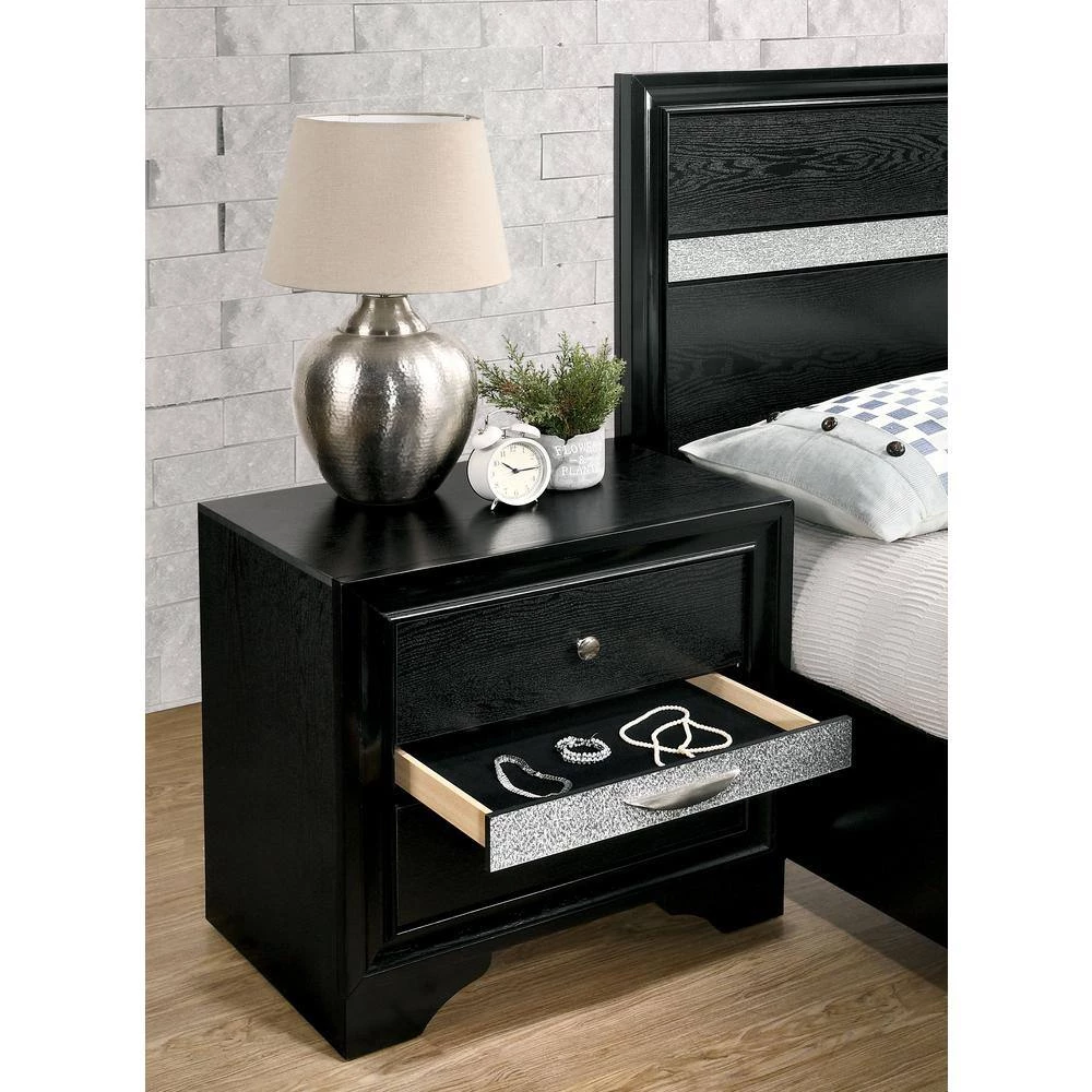 Ekon 2-Drawer Black 26 in. W X 16 5/8 in. D X 26 in. H Nightstand by Furniture of America 2 Ekon 2-Drawer Black 26 in. W X 16 5/8 in. D X 26 in. H Nightstand by Furniture of America - Image 2