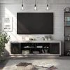 Chapin 71 in. Black Particle Board TV Stand Fits TVs Up to 80 in. with Storage Doors by Furniture of America