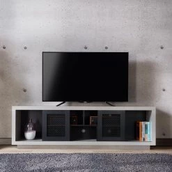 Chapin 71 in. Black Particle Board TV Stand Fits TVs Up to 80 in. with Storage Doors by Furniture of America -Furniture of America Sales Store black furniture of america tv stands fgi 1782c1 c3 1000