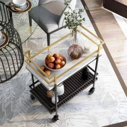 Howser White and Walnut Serving Cart with 2-Shelf by Furniture of America 11 Howser White and Walnut Serving Cart with 2-Shelf by Furniture of America -Furniture of America Sales Store black gold coating white and walnut furniture of america bar carts idf ac816 31 1000