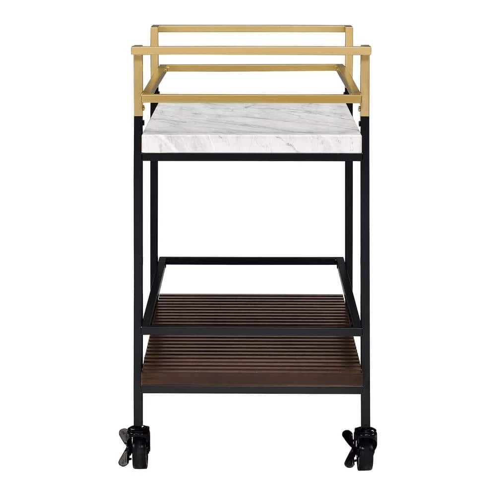 Howser White and Walnut Serving Cart with 2-Shelf by Furniture of America 3 Howser White and Walnut Serving Cart with 2-Shelf by Furniture of America - Image 3