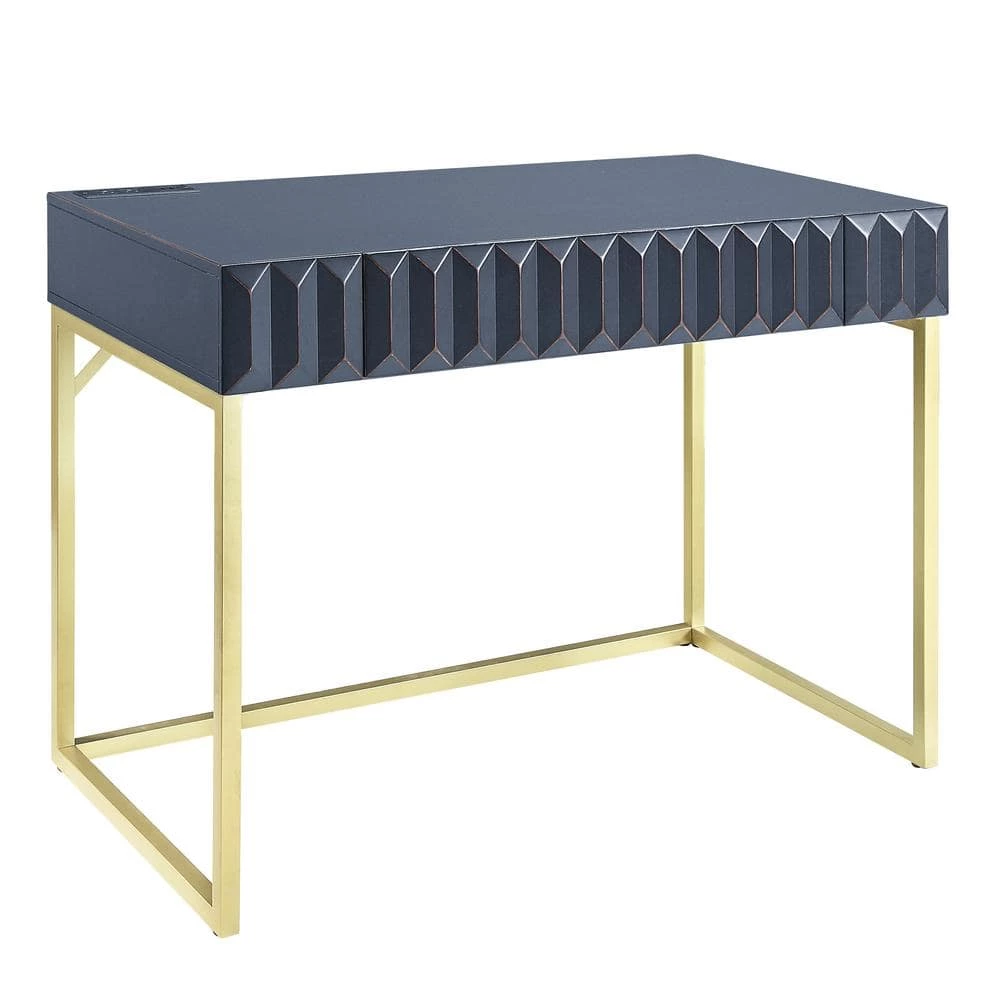 Gotheimer 42 in. Rectangular Blue and Gold Writing Desk with USB Port by Furniture of America 1 Gotheimer 42 in. Rectangular Blue and Gold Writing Desk with USB Port by Furniture of America