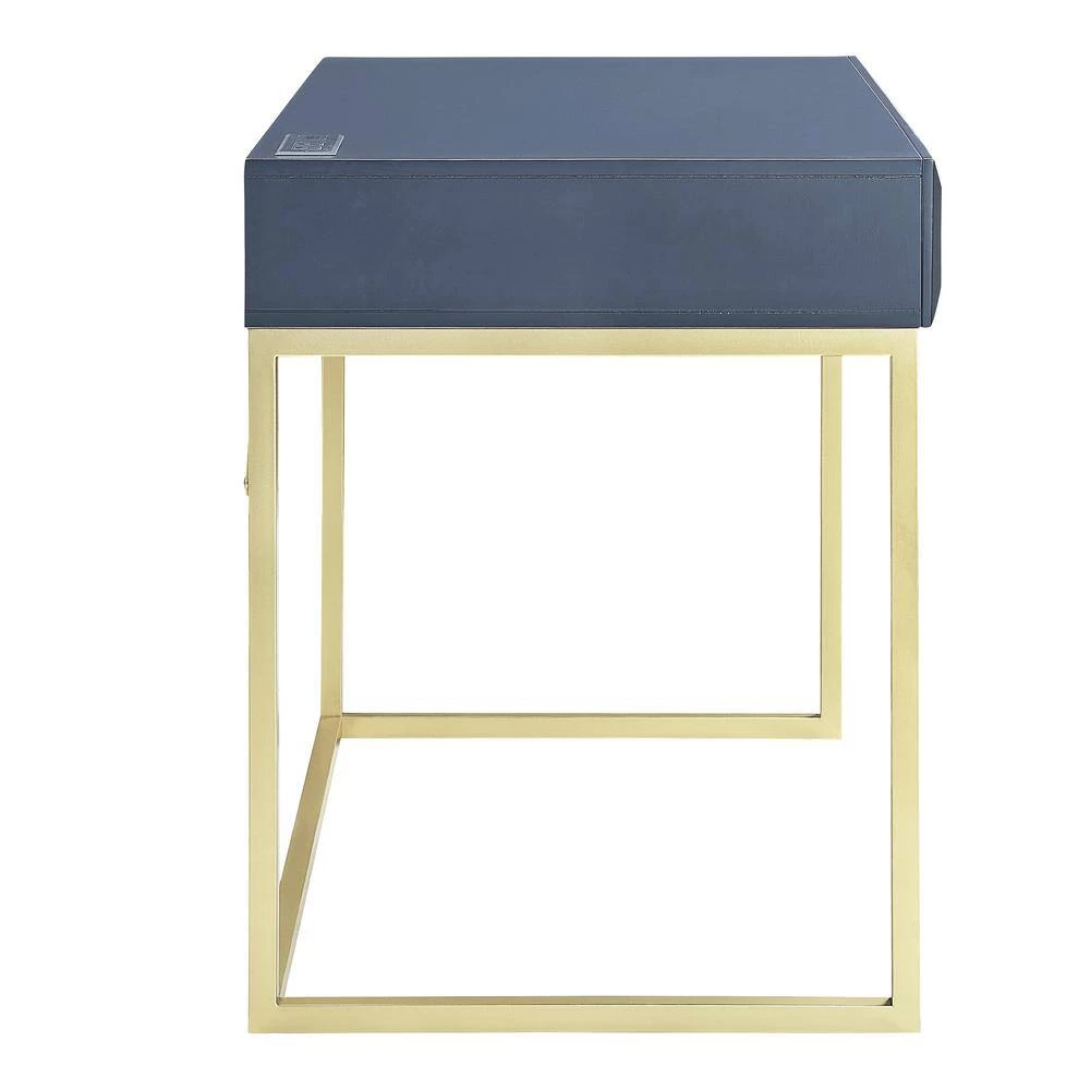 Gotheimer 42 in. Rectangular Blue and Gold Writing Desk with USB Port by Furniture of America 2 Gotheimer 42 in. Rectangular Blue and Gold Writing Desk with USB Port by Furniture of America - Image 2
