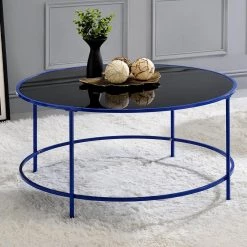 Skyes 36 in. Blue Coating Round Glass Top Coffee Table by Furniture of America 7 Skyes 36 in. Blue Coating Round Glass Top Coffee Table by Furniture of America -Furniture of America Sales Store blue coating furniture of america coffee tables idf ac375bl 31 1000