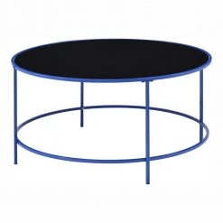Skyes 36 in. Blue Coating Round Glass Top Coffee Table by Furniture of America