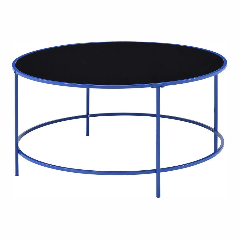 Skyes 36 in. Blue Coating Round Glass Top Coffee Table by Furniture of America 1 Skyes 36 in. Blue Coating Round Glass Top Coffee Table by Furniture of America