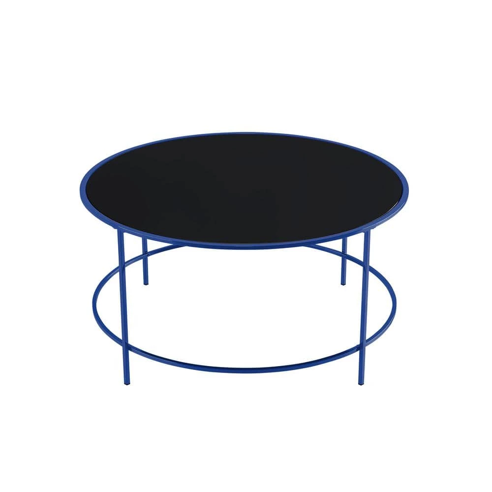 Skyes 36 in. Blue Coating Round Glass Top Coffee Table by Furniture of America 3 Skyes 36 in. Blue Coating Round Glass Top Coffee Table by Furniture of America - Image 3