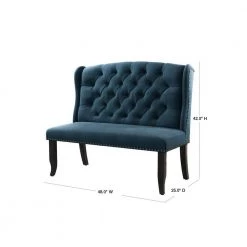 Anthus Blue Nailhead Button Tufted High Back Bench by Furniture of America -Furniture of America Sales Store blue furniture of america bedroom benches idf 3324bk bl bn 40 1000