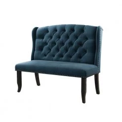 Anthus Blue Nailhead Button Tufted High Back Bench by Furniture of America