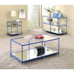 Upland 42 in. Blue Rectangular Glass Top Console Table by Furniture of America -Furniture of America Sales Store blue furniture of america console tables idf 4391bl s 31 1000
