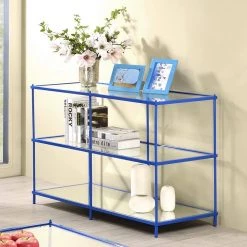 Upland 42 in. Blue Rectangular Glass Top Console Table by Furniture of America -Furniture of America Sales Store blue furniture of america console tables idf 4391bl s c3 1000