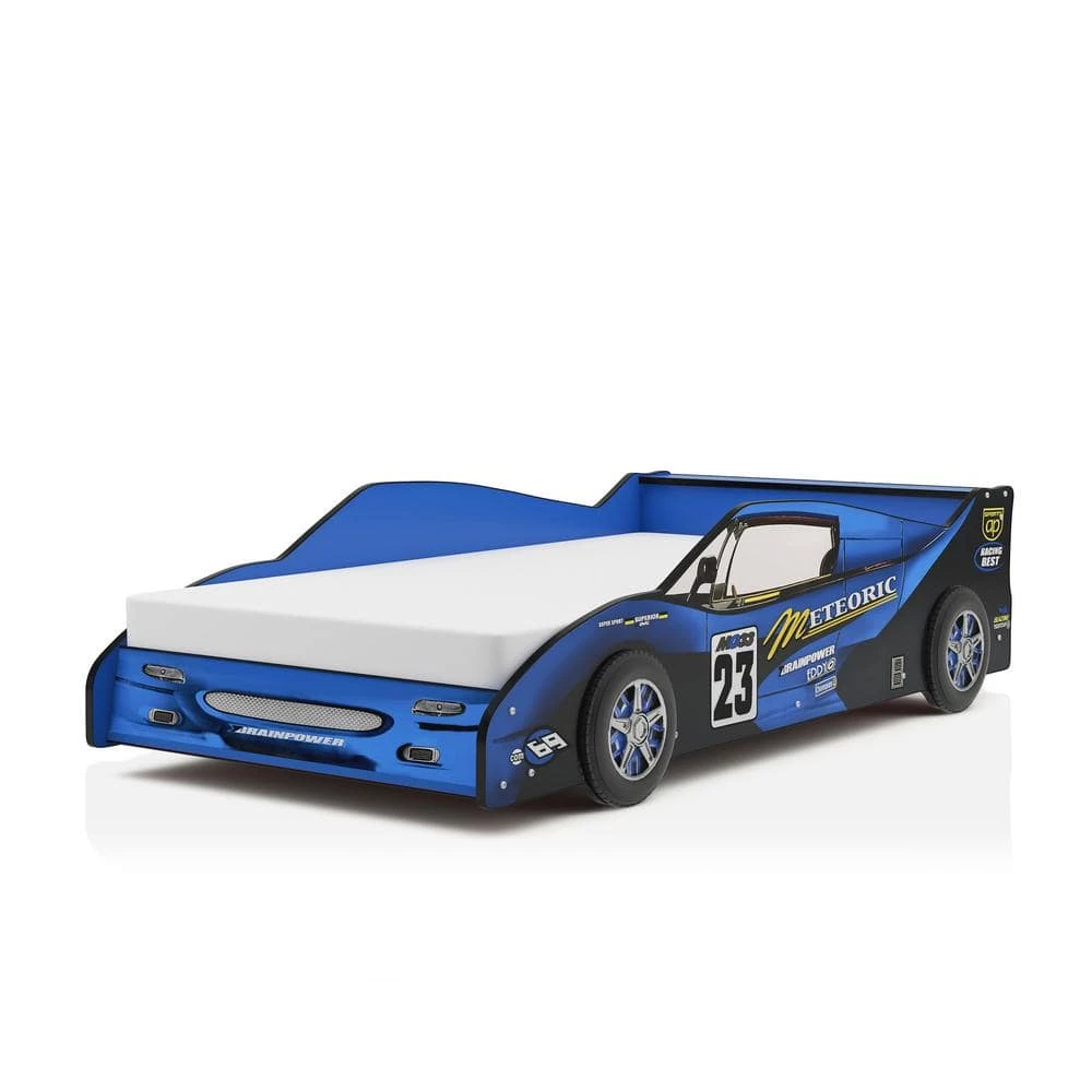 Verrett Blue Twin Race Car Bed by Furniture of America 2 Verrett Blue Twin Race Car Bed by Furniture of America - Image 2