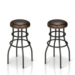 Casta 25.5 in. Bronze and Black Backless Steel Bar Stool with Faux Leather Seat (Set of 2) by Furniture of America