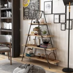 59 in. Bronze Metal 4-Shelf Ladder Bookcase with Open Back by Furniture of America -Furniture of America Sales Store bronze furniture of america bookcases bookshelves idf ac586 31 1000